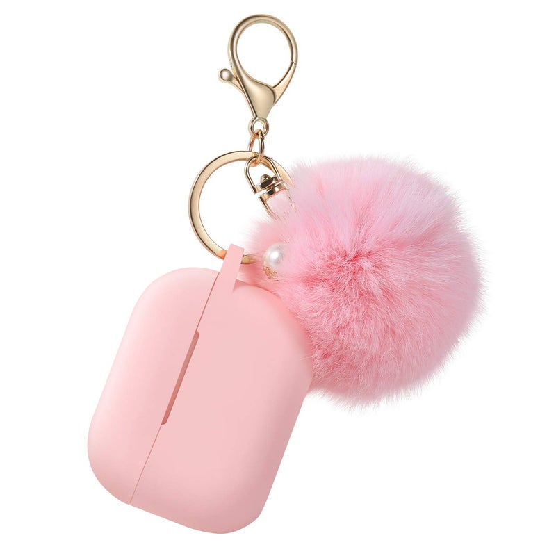Cypher.V Protective Case Cover for Airpods Pro Charging Case, Upgraded Air Pods Silicone Case Skin with Soft Cute Ball Pom Pom Keychain Kit (A, Pink) - Image 1
